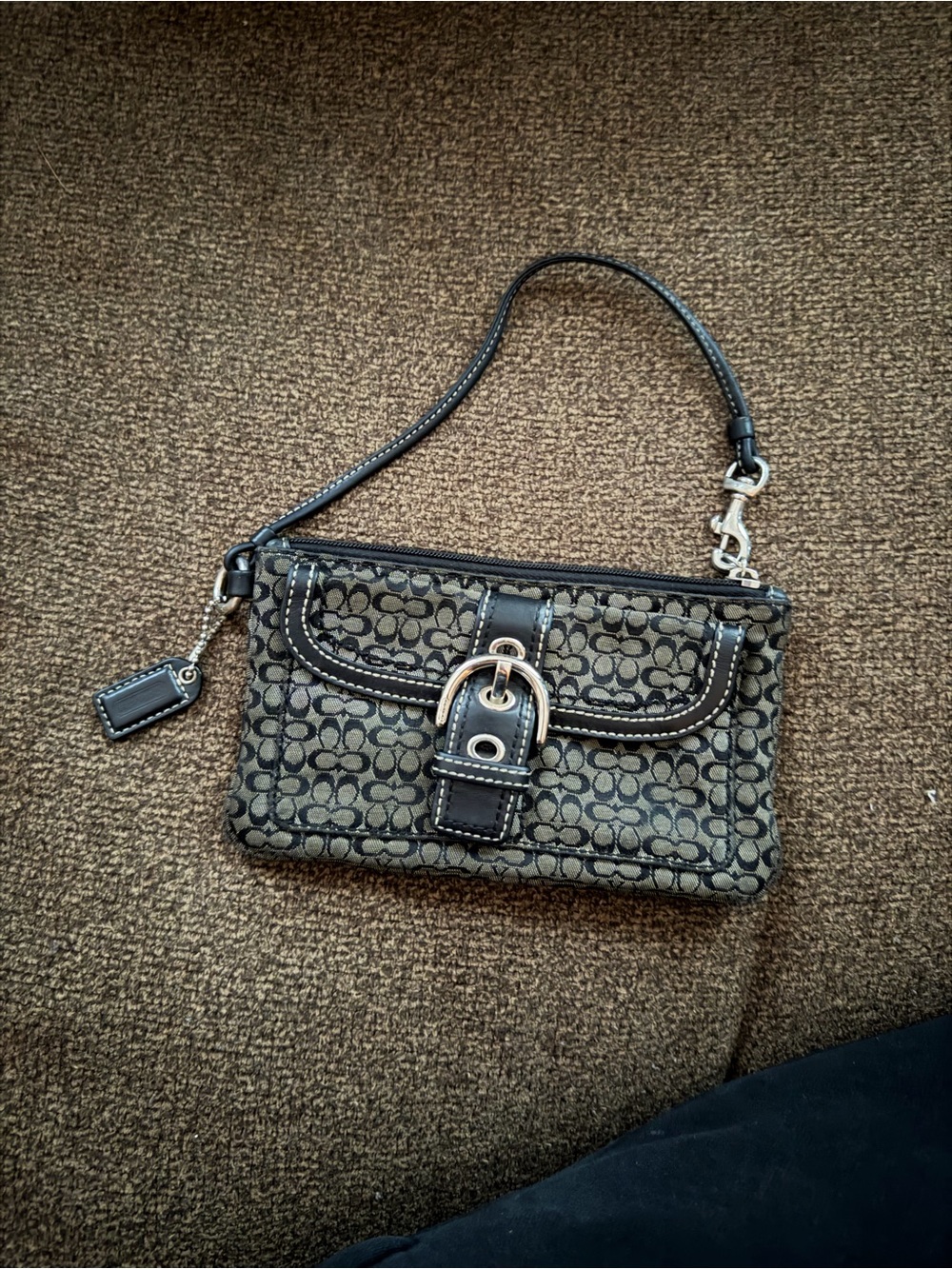 Coach Brown/Black Signature Canvas Wristlet with Buckle Accent